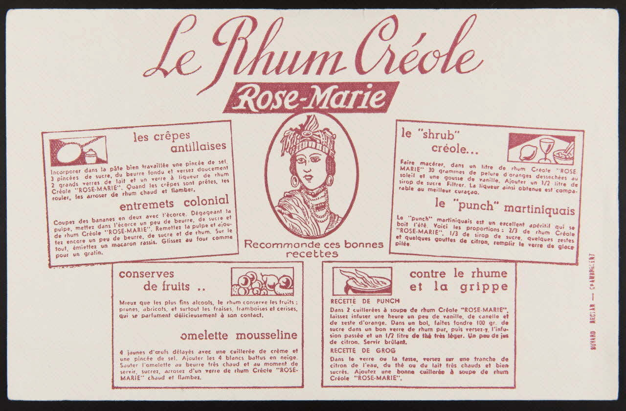 buvard publicitaire Le Rhum Créole  Rose-Marie 1994.34.35 Photo