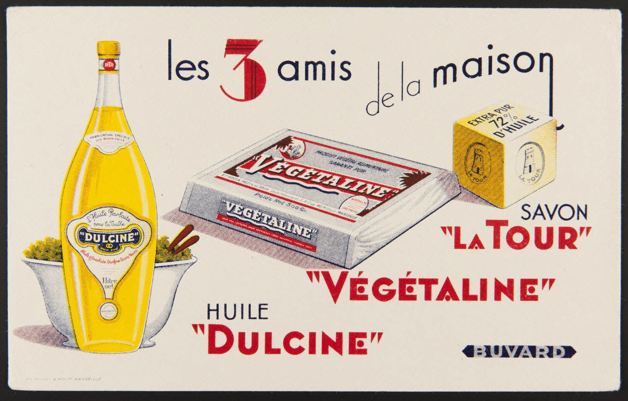 buvard publicitaire SAVON "LA TOUR"  "VEGETALINE"  HUILE "DULCINE" 1994.34.353 Photo