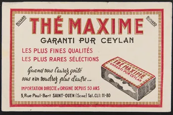 buvard publicitaire THE MAXIME  GARANTI PUR CEYLAN 1994.34.423 Photo