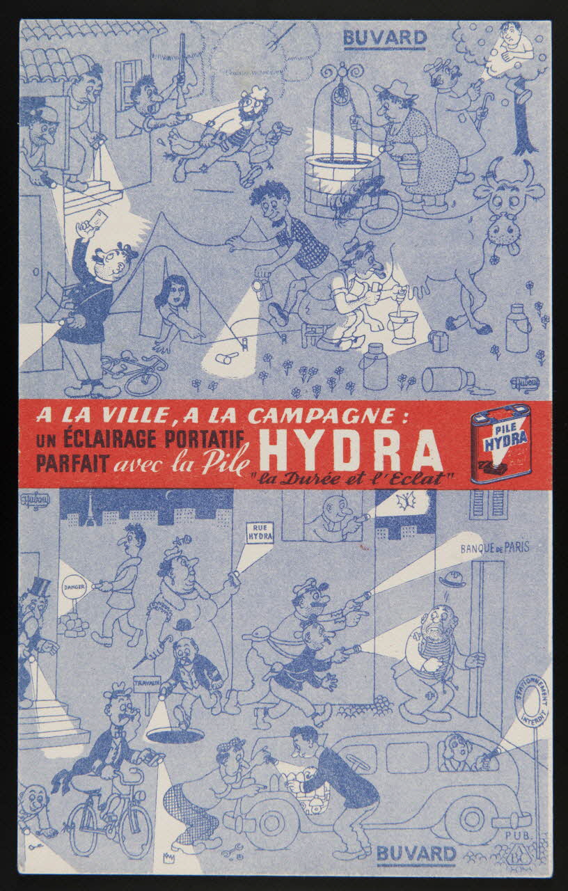 buvard publicitaire A LA VILLE, A LA CAMPAGNE :  UN ECLAIRAGE PORTATIF  PARFAIT avec la Pile  HYDRA 1994.34.454 Photo