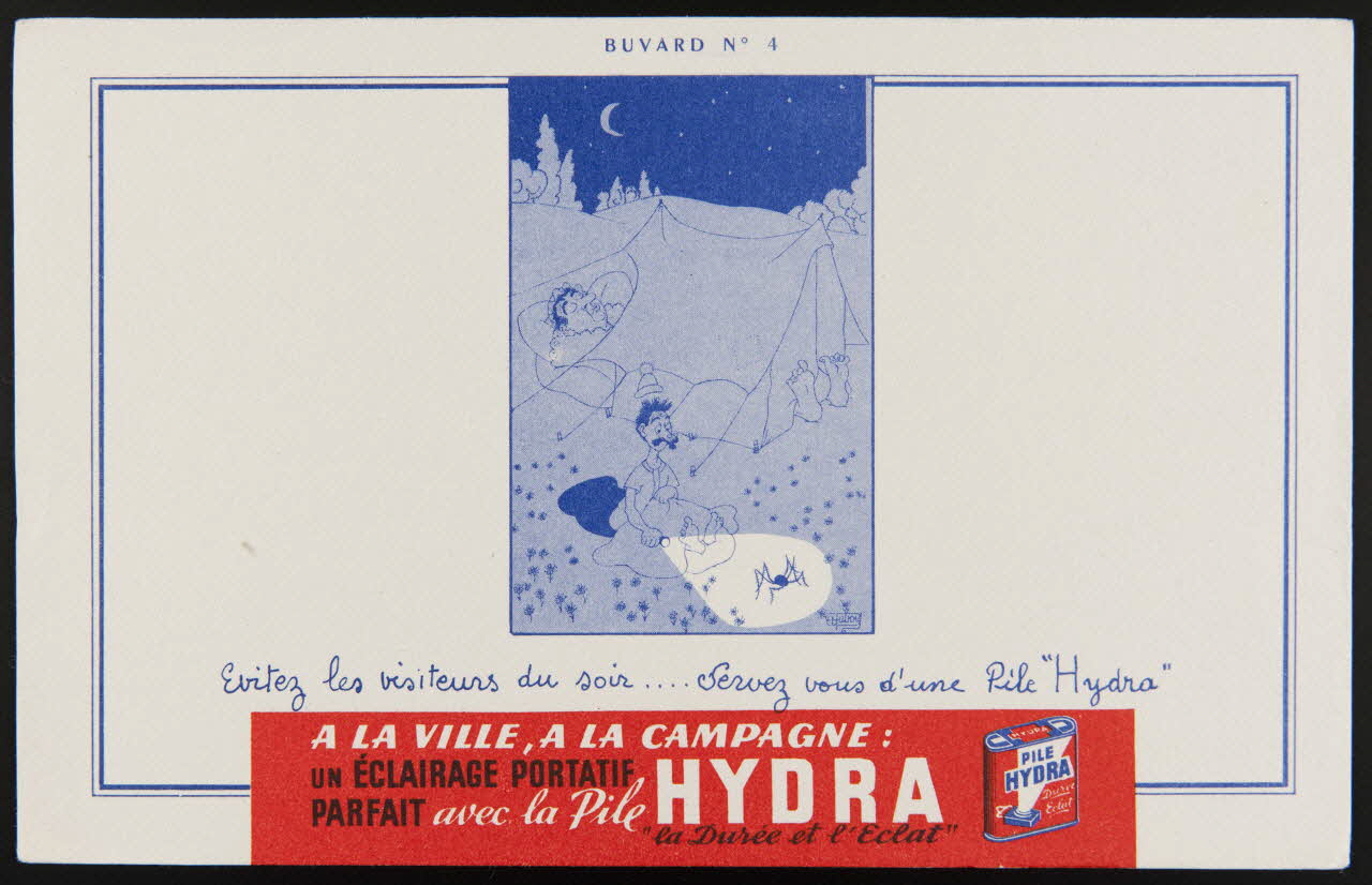 buvard publicitaire Evitez les visiteurs du soir... Servez vous d'une Pile "Hydra" 1994.34.457 Photo