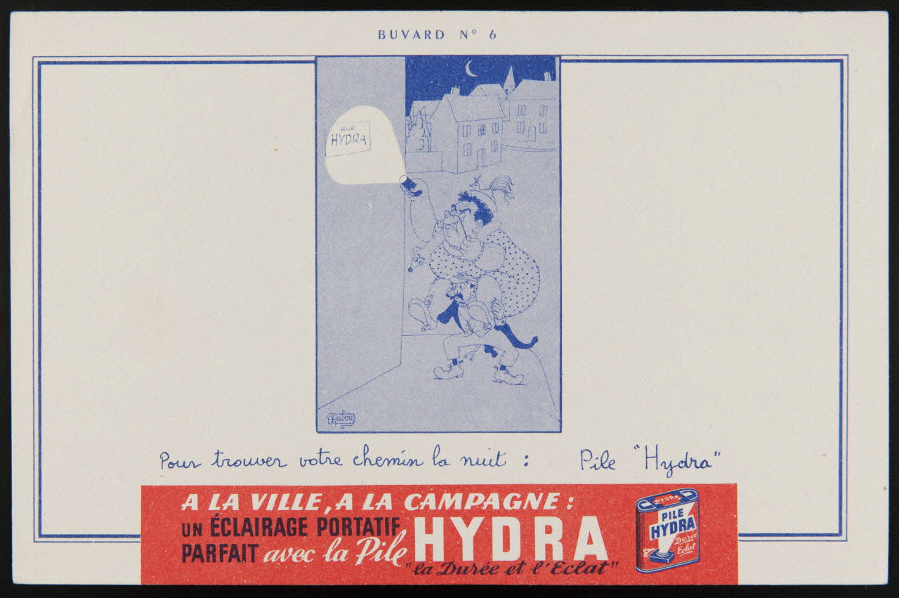 buvard publicitaire Pour trouver votre chemin la nuit : Pile "Hydra" 1994.34.458 Photo