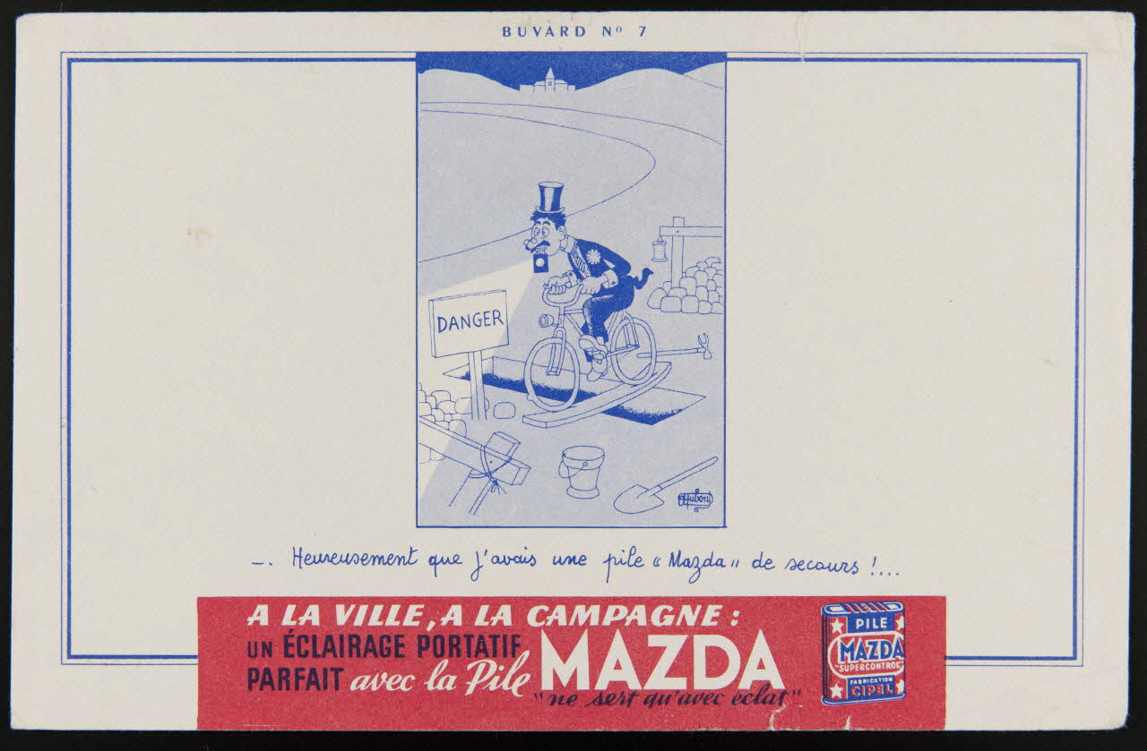 buvard publicitaire - Heureusement que j'avais une pile "Mazda" de secours !... 1994.34.463 Photo