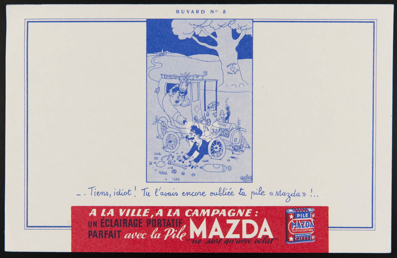 buvard publicitaire - Tiens idiot ! Tu l'avais encore oubliée ta pile "Mazda" !.. 1994.34.464 Photo