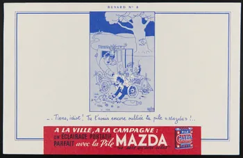 buvard publicitaire - Tiens idiot ! Tu l'avais encore oubliée ta pile "Mazda" !.. 1994.34.464 Photo