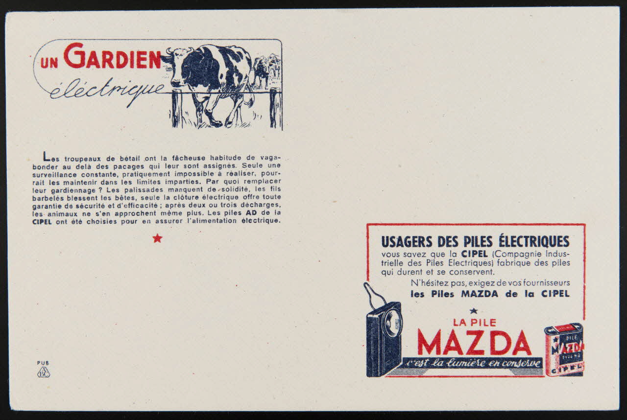 buvard publicitaire UN GARDIEN  éléctrique  LA PILE  MAZDA 1994.34.466 Photo