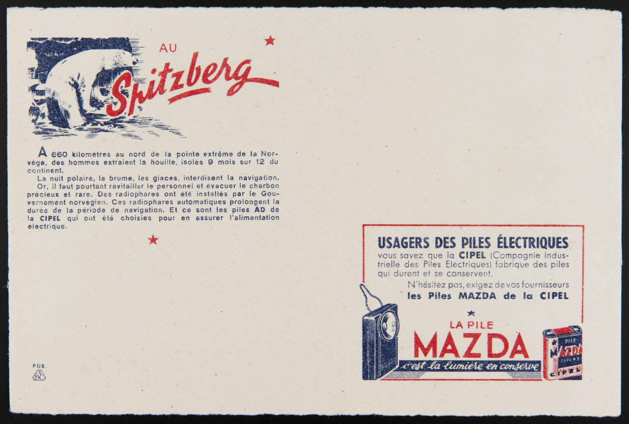 buvard publicitaire AU  Spitzberg  LA PILE  MAZDA 1994.34.467 Photo
