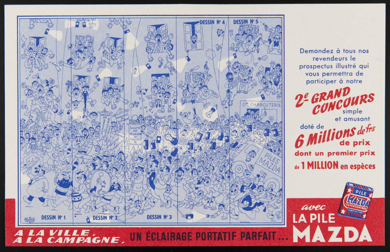 buvard publicitaire A LA VILLE  A LA CAMPAGNE,  UN ECLAIRAGE PORTATIF PARFAIT... avec  LA PILE  MAZDA 1994.34.469 Photo