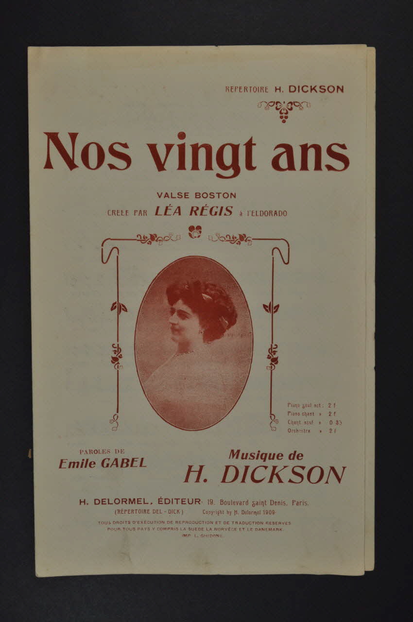 Henri Dickson ; Emile Gabel ; Léa Régis ; H. Delormel chanson petit format Île-de-France, France 1909 1965.172.3 Photo Mucem