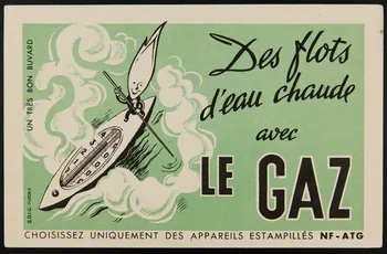 buvard publicitaire Des flots  d'eau chaude  avec  LE GAZ 1994.34.482 Photo