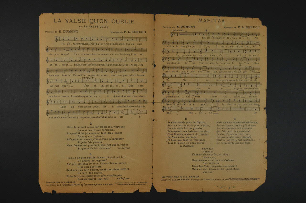 Ernest Dumont ; Ferdinand Louis Bénech chanson petit format Île-de-France, France 1922 1966.187.42 Photo Mucem