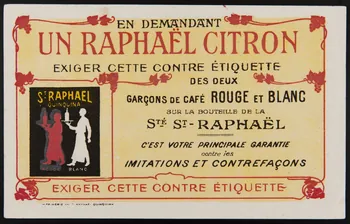 Imprimerir de St Raphaêl Quinquina buvard publicitaire EN DEMANDANT  UN RAPHAËL CITRON France 1932-1938 1994.34.51 Photo
