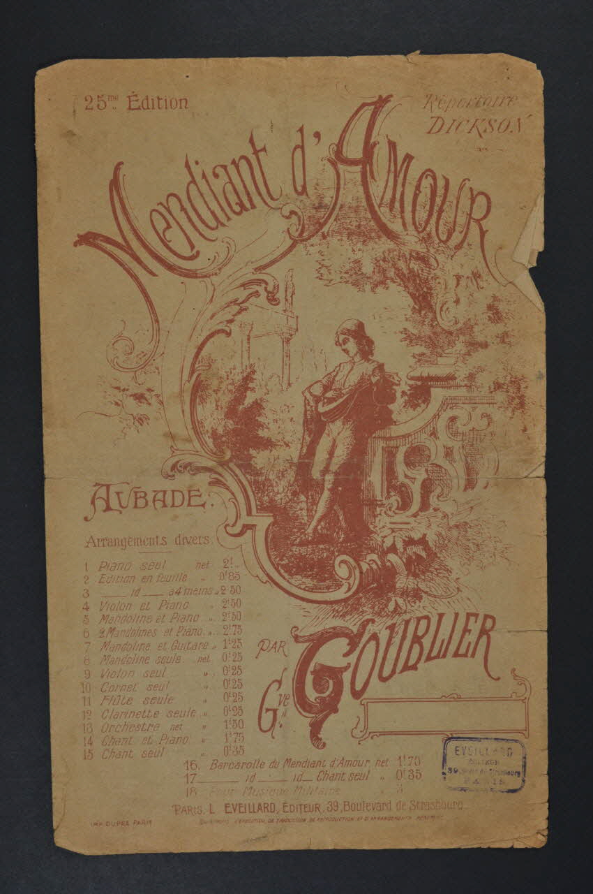 Fabrice Lemon ; Gustave Goublier ; Henri Dickson ; Eveillard & Jacquot Editeurs; chanson petit format Île-de-France, France 1922 1966.187.43 Photo Mucem