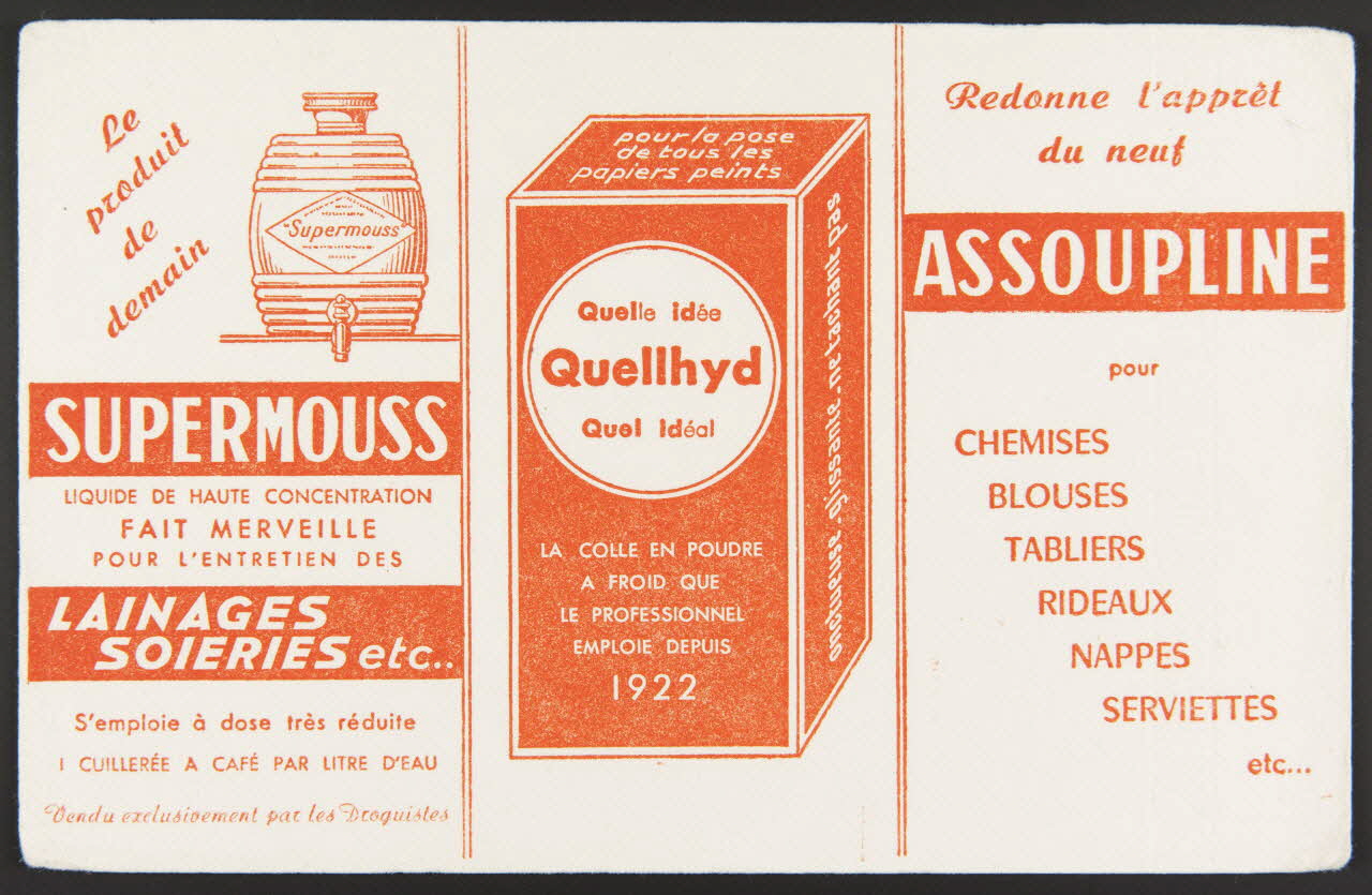 buvard publicitaire Le  produit  de  demain  SUPERMOUSS  Quellhyd  ASSOUPLINE 1994.34.590 Photo
