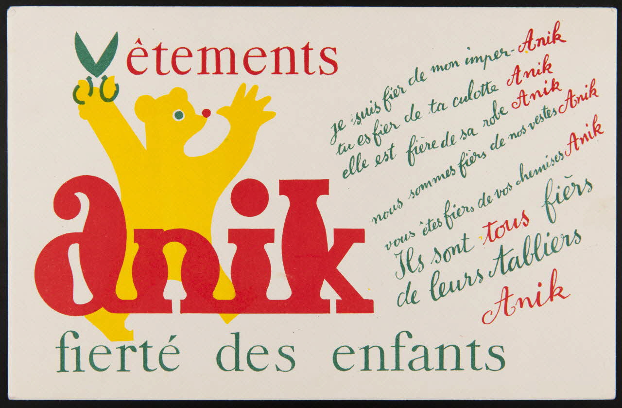 buvard publicitaire Vêtements  Anik 1994.34.728 Photo