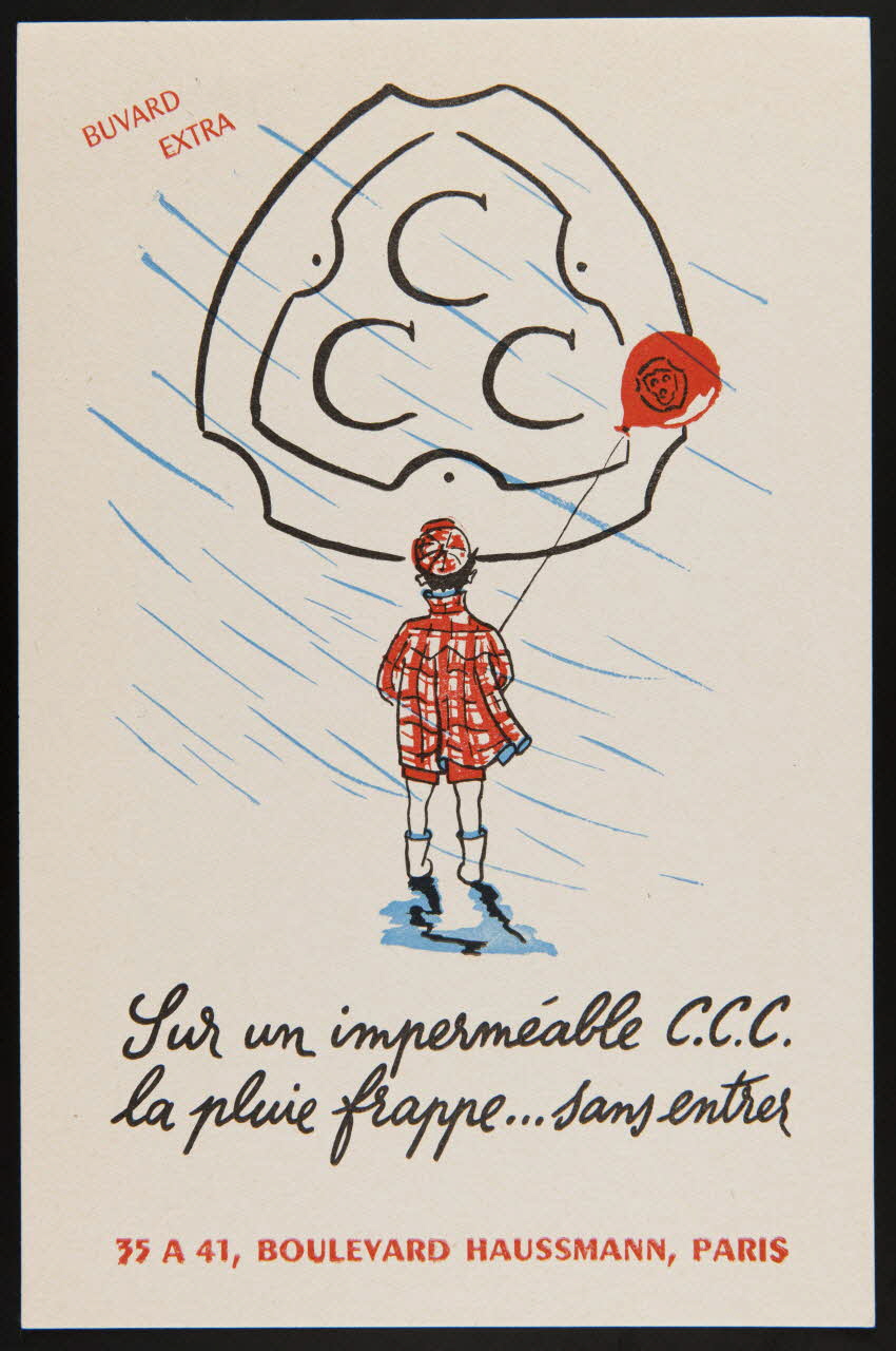 buvard publicitaire Sur un imperméable C. C. C  la pluie frappe... sans entrer 1994.34.729 Photo