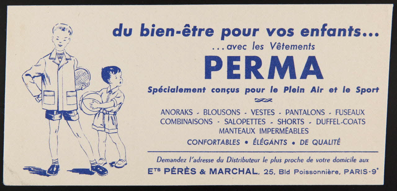 buvard publicitaire du bien-être pour vos enfants...  ...avec les Vêtements  PERMA 1994.34.758  Photo