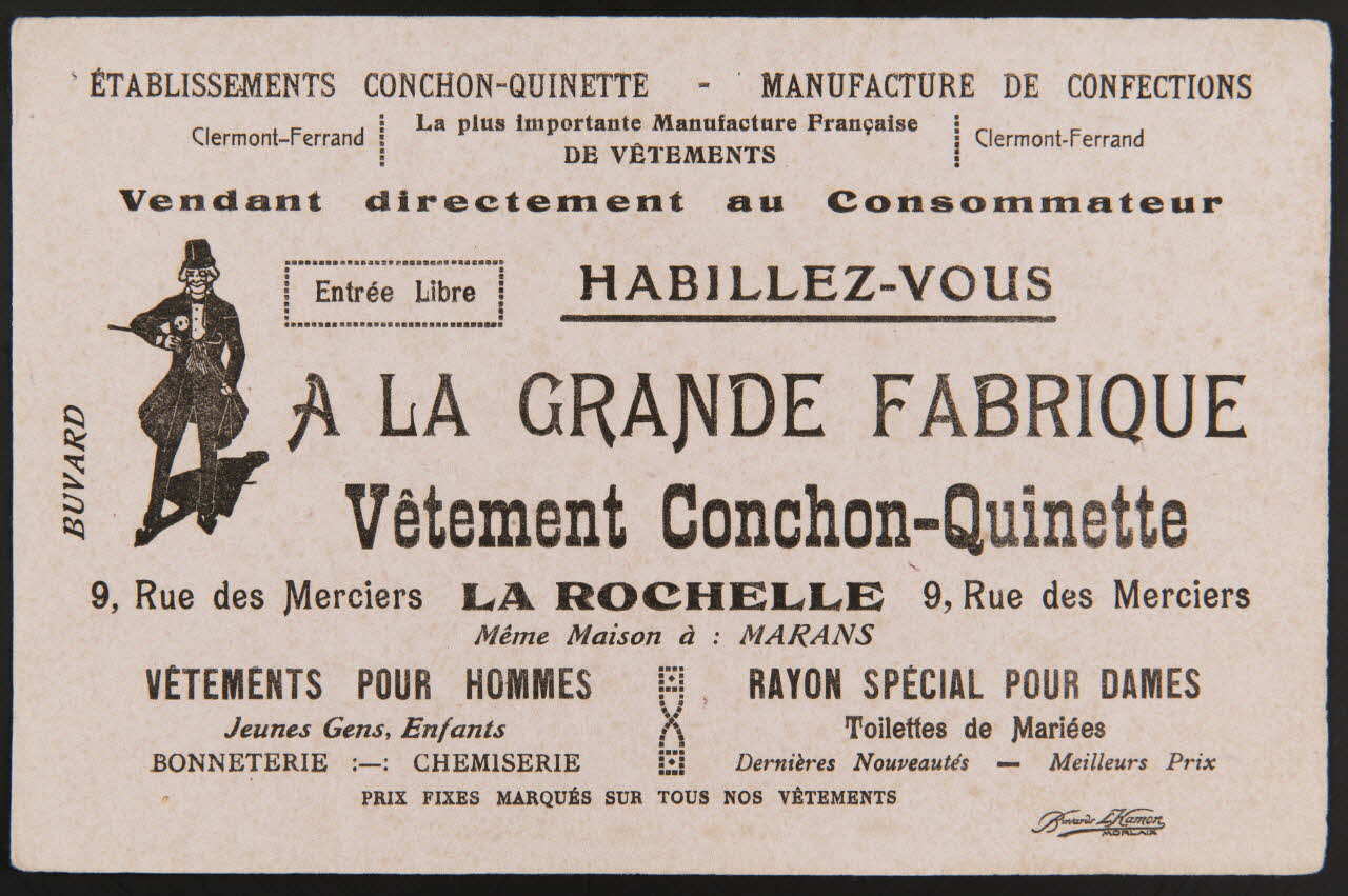 buvard publicitaire Vêtement Conchon-Quinette 1994.34.778 Photo
