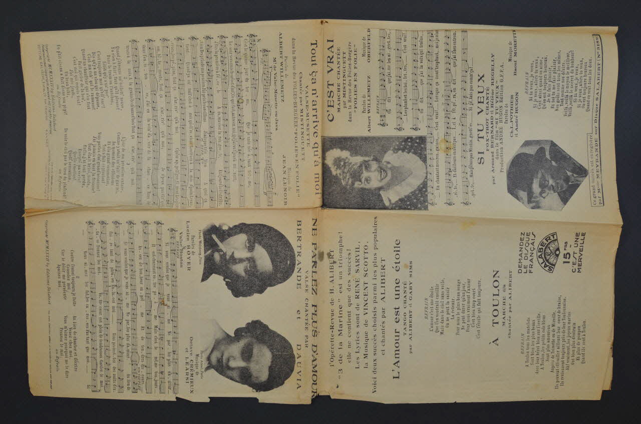 Henri Alibert ; Vincent Scotto ; René Sarvil chanson petit format 1934 1966.188.1 Photo Mucem