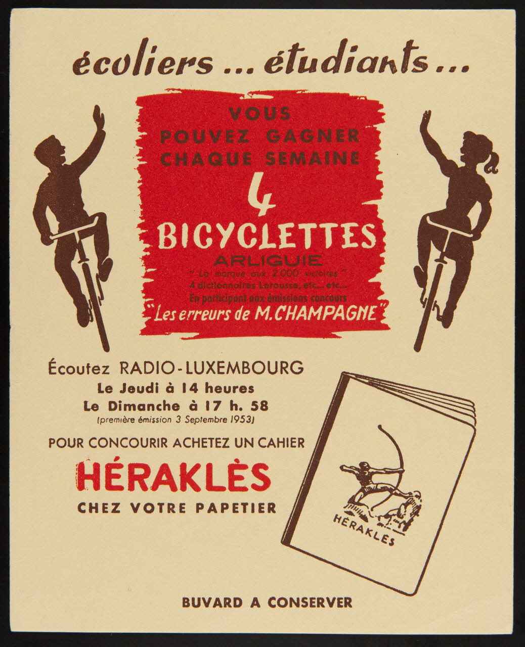 buvard publicitaire VOUS  POUVEZ GAGNER  CHAQUE SEMAINE  4  BICYCLETTES  ARLIGUIE 1994.34.862 Photo