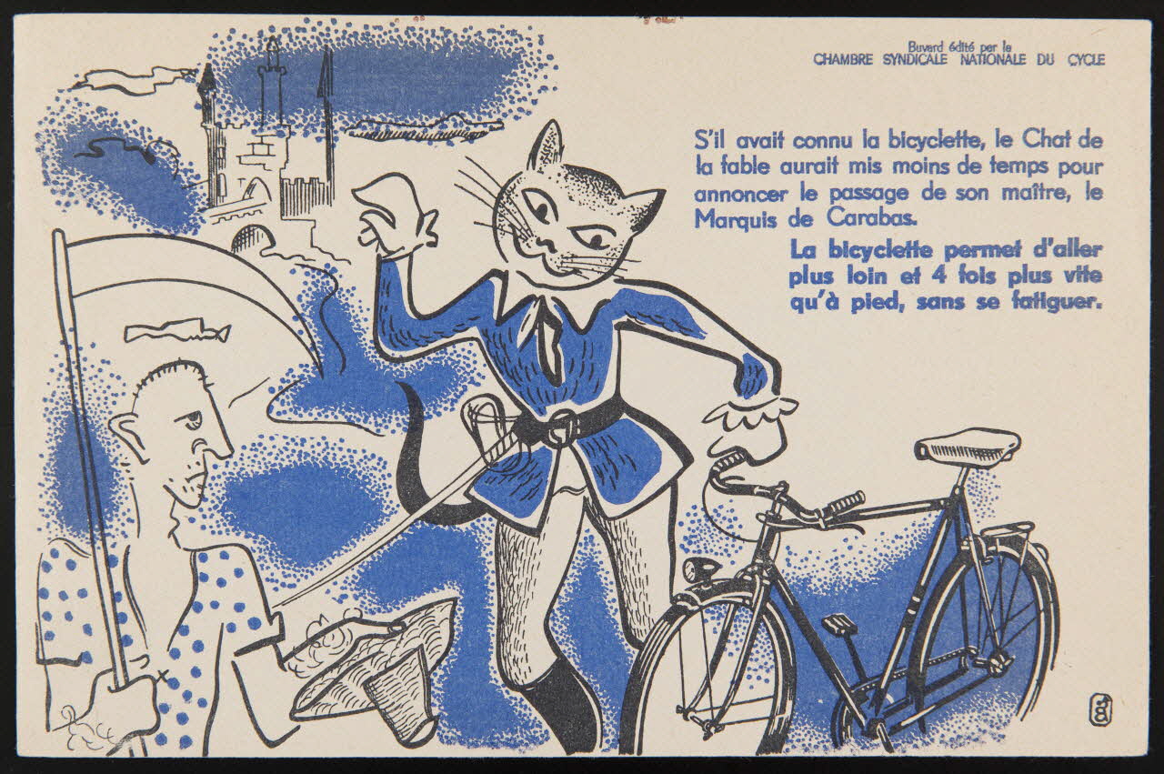 buvard publicitaire La bicyclette permet d'aller  plus loin et 4 fois plus vite  qu'à pied, sans se fatiguer. 1994.34.865 Photo