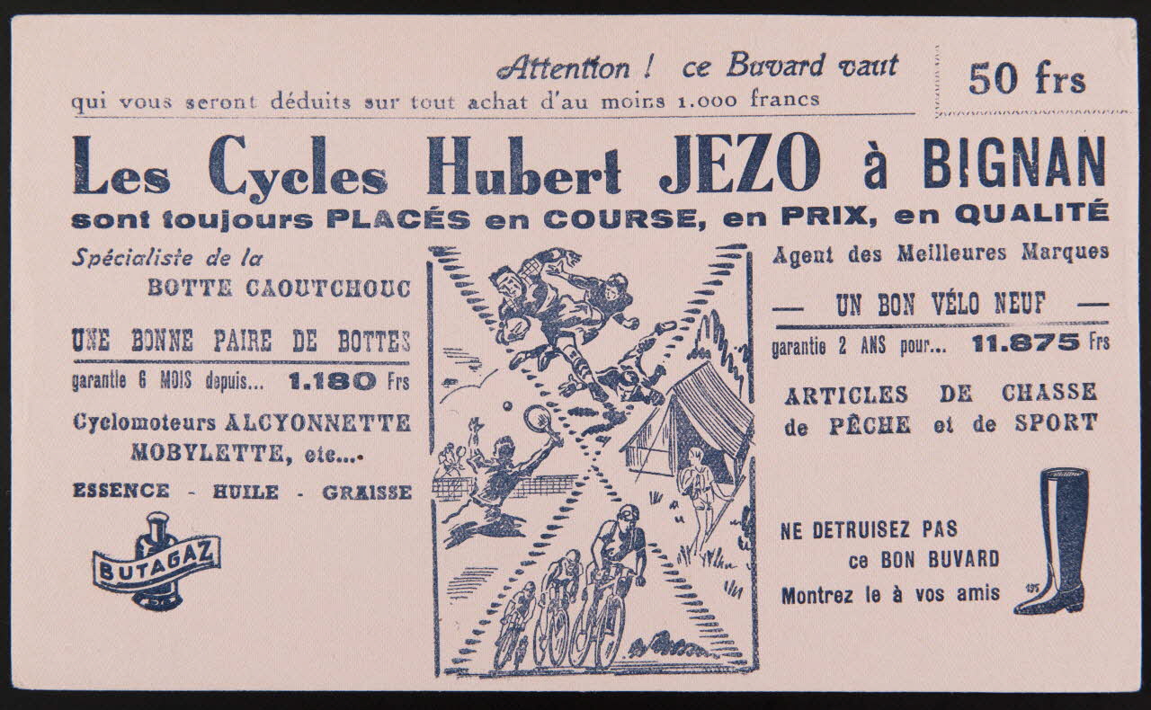 buvard publicitaire Les Cycles Hubert JEZO à BIGNAN 1994.34.867 Photo