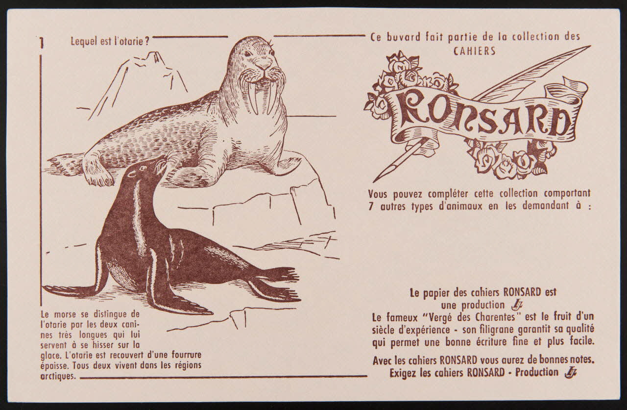 buvard publicitaire Ce buvard fait partie de la collection des  CAHIERS  RONSARD 1994.34.880 Photo