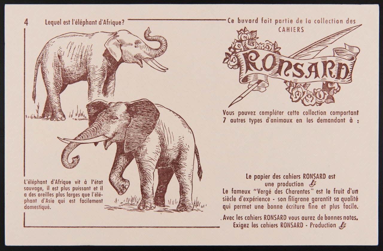 buvard publicitaire Ce buvard fait partie de la collection des  CAHIERS  RONSARD 1994.34.883 Photo