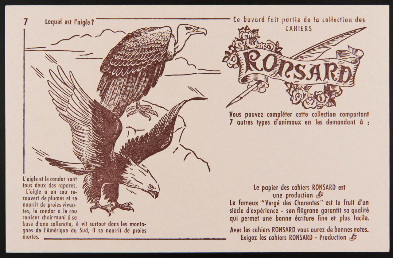 buvard publicitaire Ce buvard fait partie de la collection des  CAHIERS  RONSARD 1994.34.886 Photo