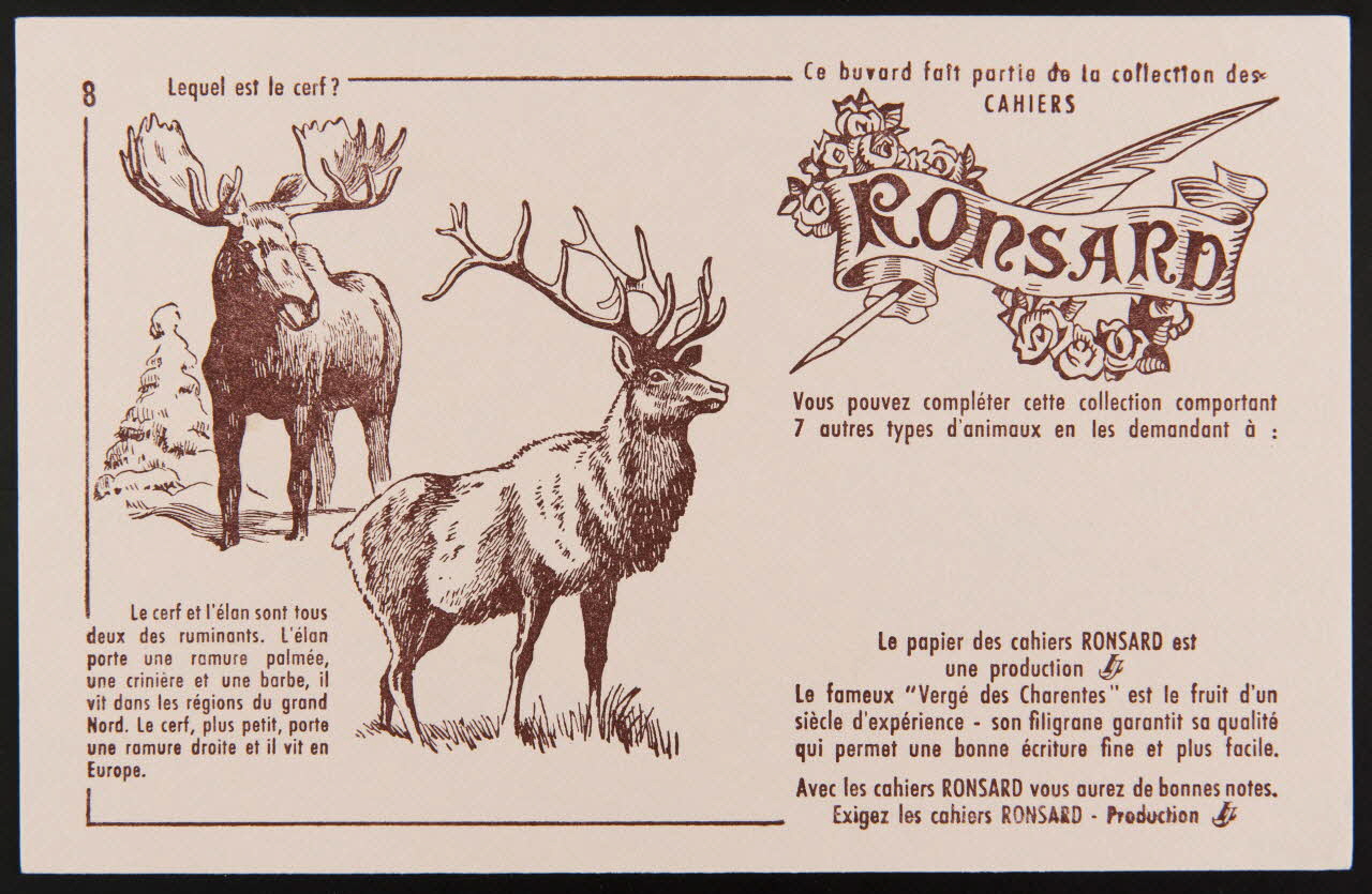 buvard publicitaire Ce buvard fait partie de la collection des  CAHIERS  RONSARD 1994.34.887 Photo