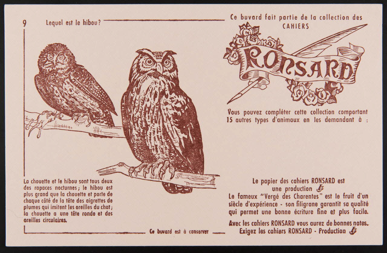 buvard publicitaire Ce buvard fait partie de la collection des  CAHIERS  RONSARD 1994.34.889 Photo