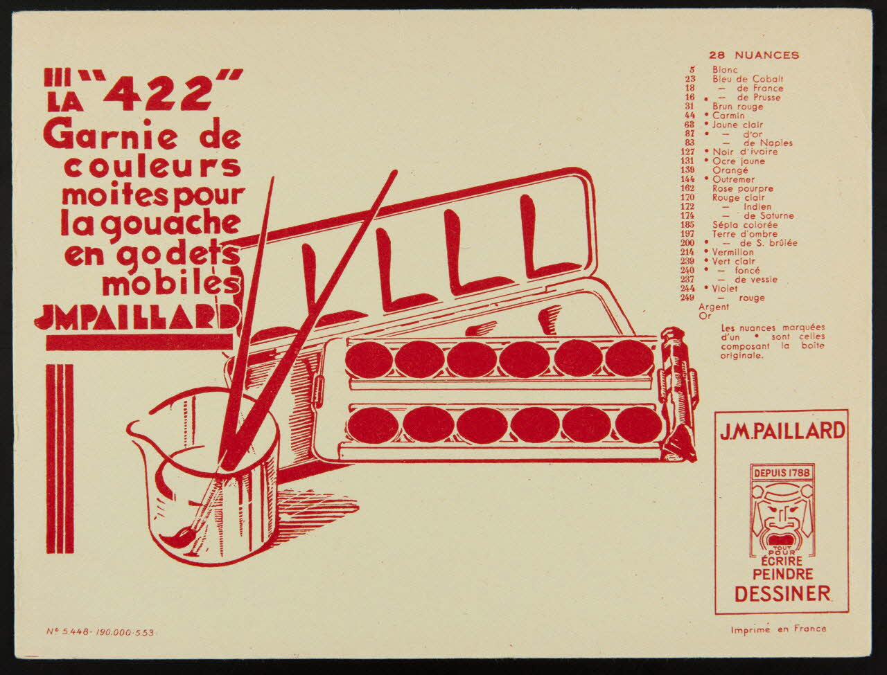 buvard publicitaire LA "422"  Garnie de  couleurs  moites pour  la gouache  en godets  mobiles 1994.34.901 Photo