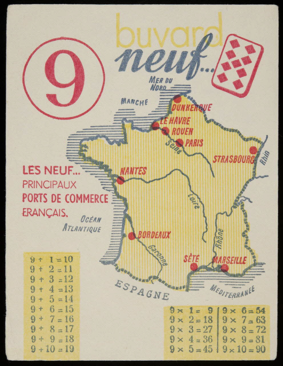 buvard publicitaire 9  buvard  neuf...  LES NEUF...  PRINCIPAUX  PORTS DE COMMERCE  FRANCAIS. 1994.34.925 Photo