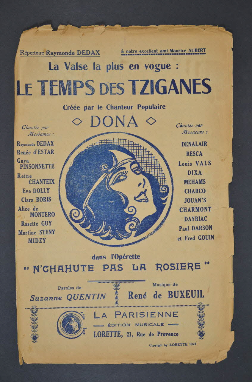 Suzanne Quentin ; René De Buxeuil ; Dona ; La Parisienne, Edition Musicale; ; G. Lorette chanson petit format Île-de-France, France 1923 1966.189.11 Photo Mucem
