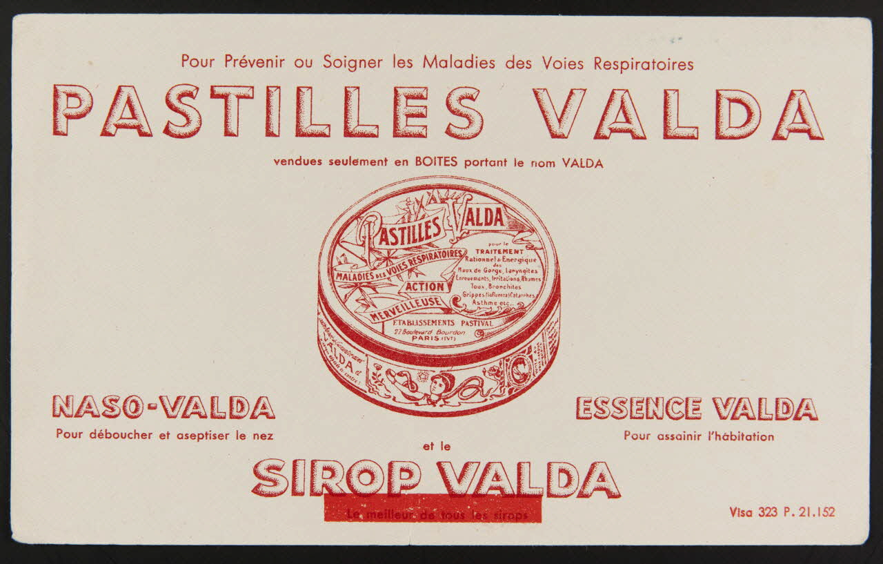 buvard publicitaire Pour prévenir ou Soigner les Maladies des Voies Respiratoires  PASTILLES VALDA 1994.34.945 Photo