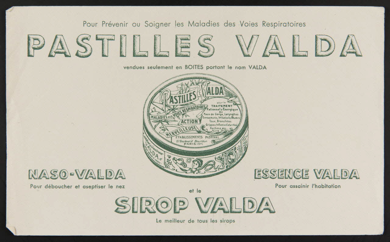 buvard publicitaire Pour prévenir ou Soigner les Maladies des Voies Respiratoires  PASTLLIES VALDA 1994.34.946 Photo