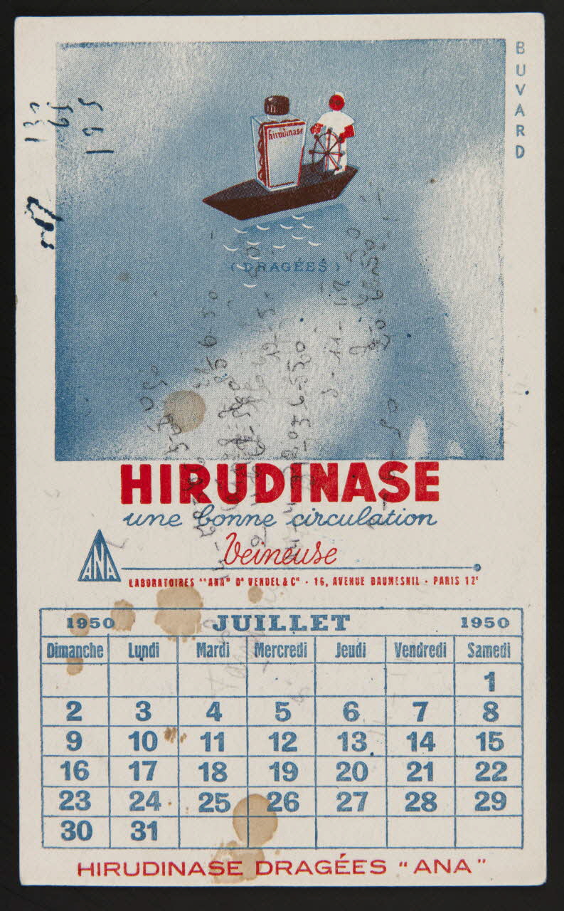 buvard publicitaire HIRUDINASE  une bonne circulation 1950 1994.34.956 Photo