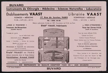 buvard publicitaire BUVARD  Instruments de Chirurgie - Médecine - Sciences Naturelles-Laboratoire  Etablissements VAAST 1994.34.981  Photo