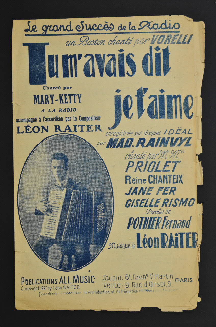 Fernand Pothier ; Léon Raiter ; Bertal-Maubon ; Charles-Louis Pothier ; All Music; chanson petit format 1927 1966.189.115 Photo Mucem