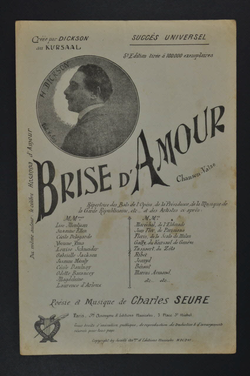 Charles Seure ; Henri Dickson ; Société Anonyme chanson petit format Île-de-France, France 1916 1965.172.55 Photo Mucem