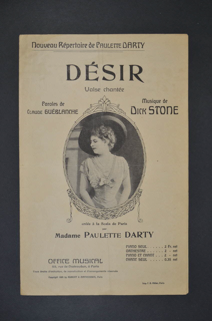 Dick Stone ; Claude Guéblandre ; Paulette Darty ; Aubert Et Matterssen; chanson petit format Île-de-France, France 1909 1965.172.69 Photo Mucem