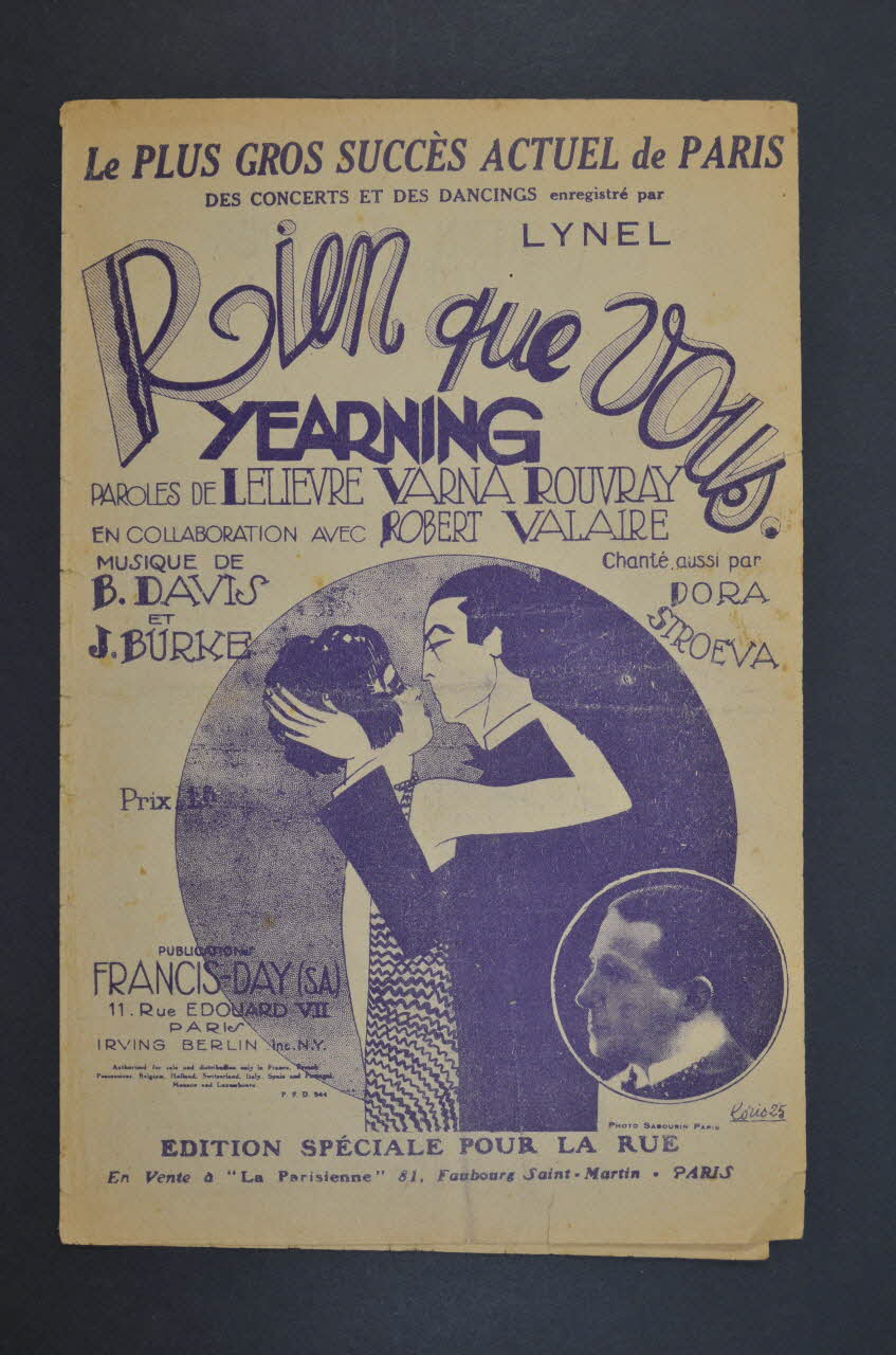 Joe Burke ; Benny Davis ; Léo Lelièvre ; Fernand Rouvray ; Henri Varna ; Lynel ; Francis Day chanson petit format Île-de-France, France 1925 1966.189.24 Photo Mucem