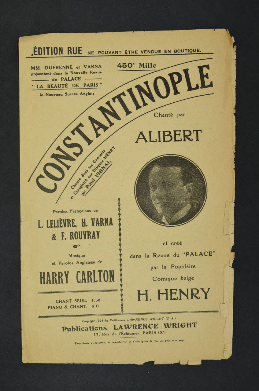 Léo Lelièvre ; Harry Carlton ; Henri Varna ; Fernand Rouvray ; Henri Alibert ; Lawrence Wright chanson petit format Île-de-France, France 1926 1966.189.41 Photo Mucem