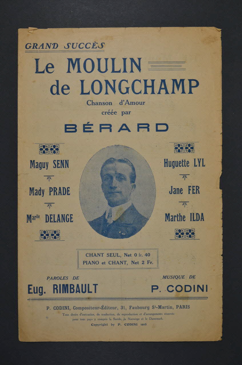 Eugène Rimbault ; Pierre Codini ; Adolphe Bérard chanson petit format Île-de-France, France 1919 1966.189.43 Photo Mucem