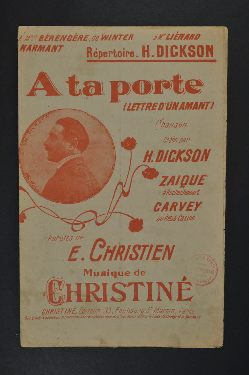 Henri Christiné ; Eugène Christien ; Henri Dickson ; ZaïQue ; Carvey chanson petit format Île-de-France, France 1907 1965.172.9 Photo Mucem