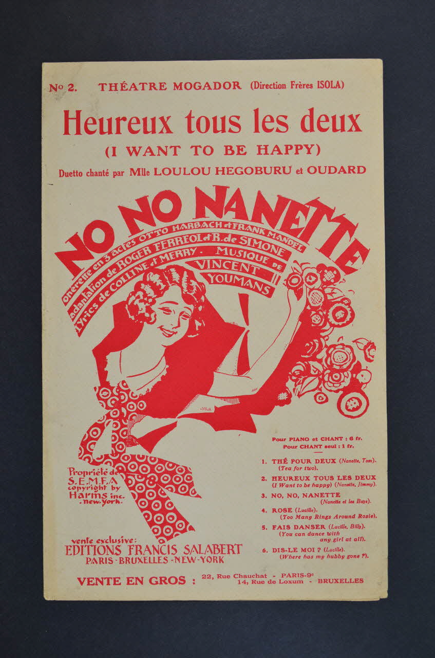 Roger Ferréol ; Vincent Youmans ; Robert De Simone ; Salabert chanson petit format Île-de-France, France 1926 1965.175.100 Photo Mucem