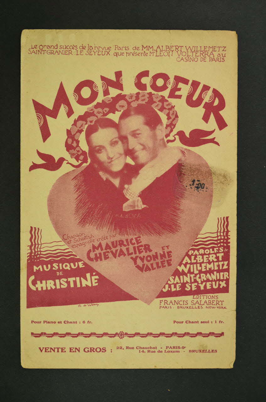 Charles Saint-Granier ; Albert Willemetz ; Jean Le Seyeux ; Maurice Chevalier ; Yvonne Vallée ; Francis F. Salabert chanson petit format Île-de-France, France 1926 1966.189.62 Photo Mucem