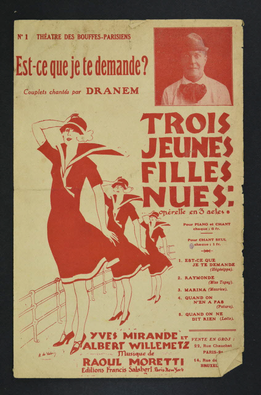 Yves Mirande ; Raoul Moretti ; Albert Willemetz ; Dranem ; Salabert chanson petit format Île-de-France, France 1925 1965.175.105 Photo Mucem