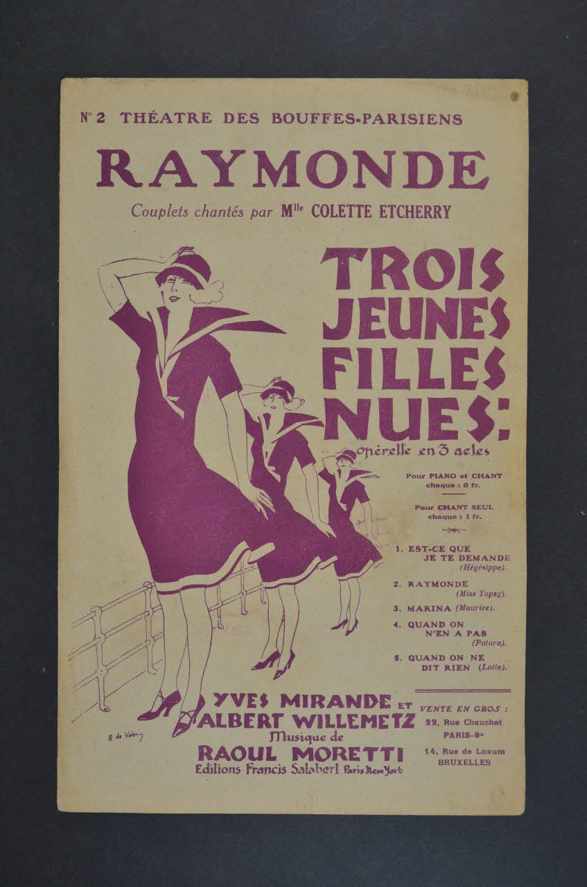 Yves Mirande ; Raoul Moretti ; Albert Willemetz ; Colette Etcherry ; Salabert chanson petit format Île-de-France, France 1925 1965.175.106 Photo Mucem