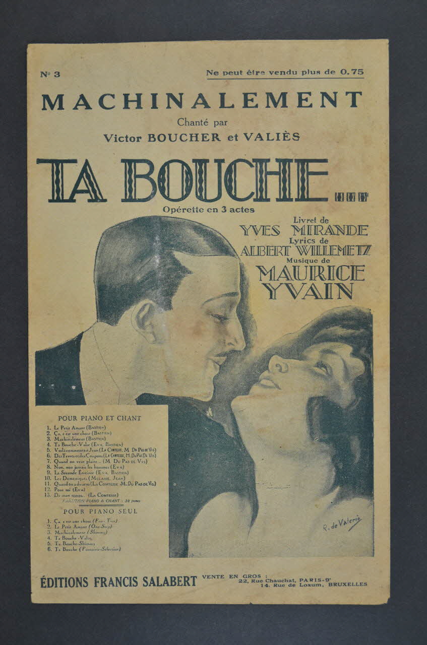 Yves Mirande ; Maurice Yvain ; Albert Willemetz ; Salabert chanson petit format Île-de-France, France 1922 1965.175.108 Photo Mucem